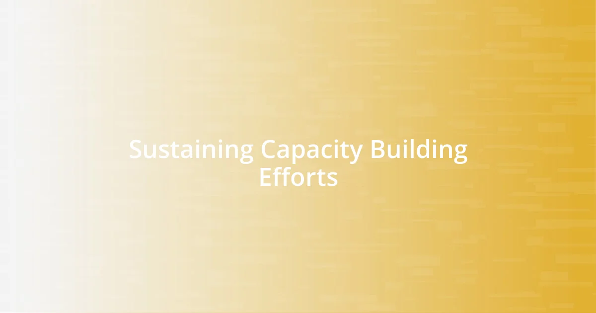 Sustaining Capacity Building Efforts